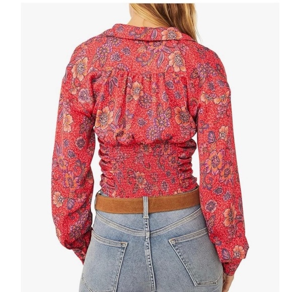 Free People Top Blouse I Got You Crop Floral Printed V Neck Smocked Size XS - Picture 2 of 7